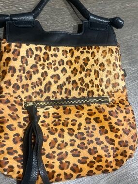 Foley & Corinna Leopard Print purse with Black Trim